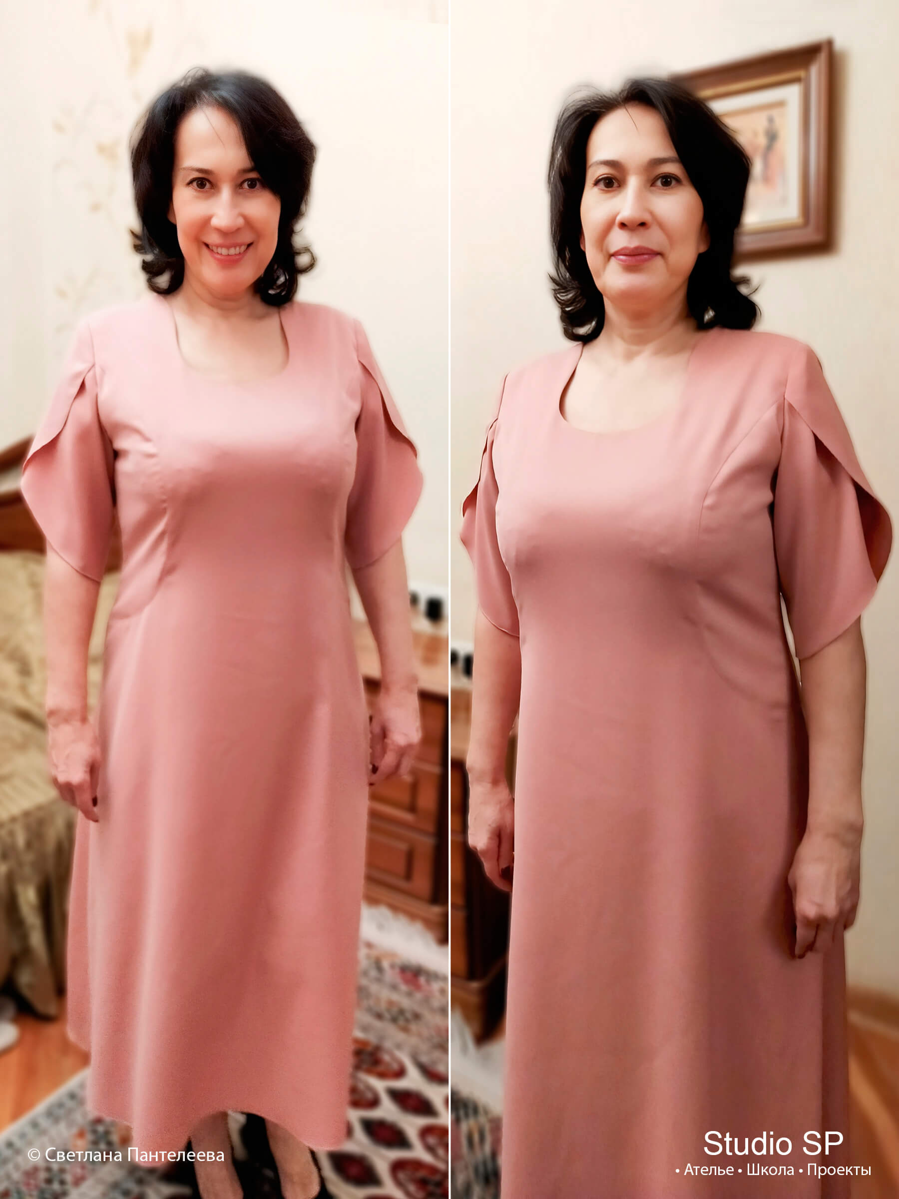 Длинное платье с раскрывающимся рукавом